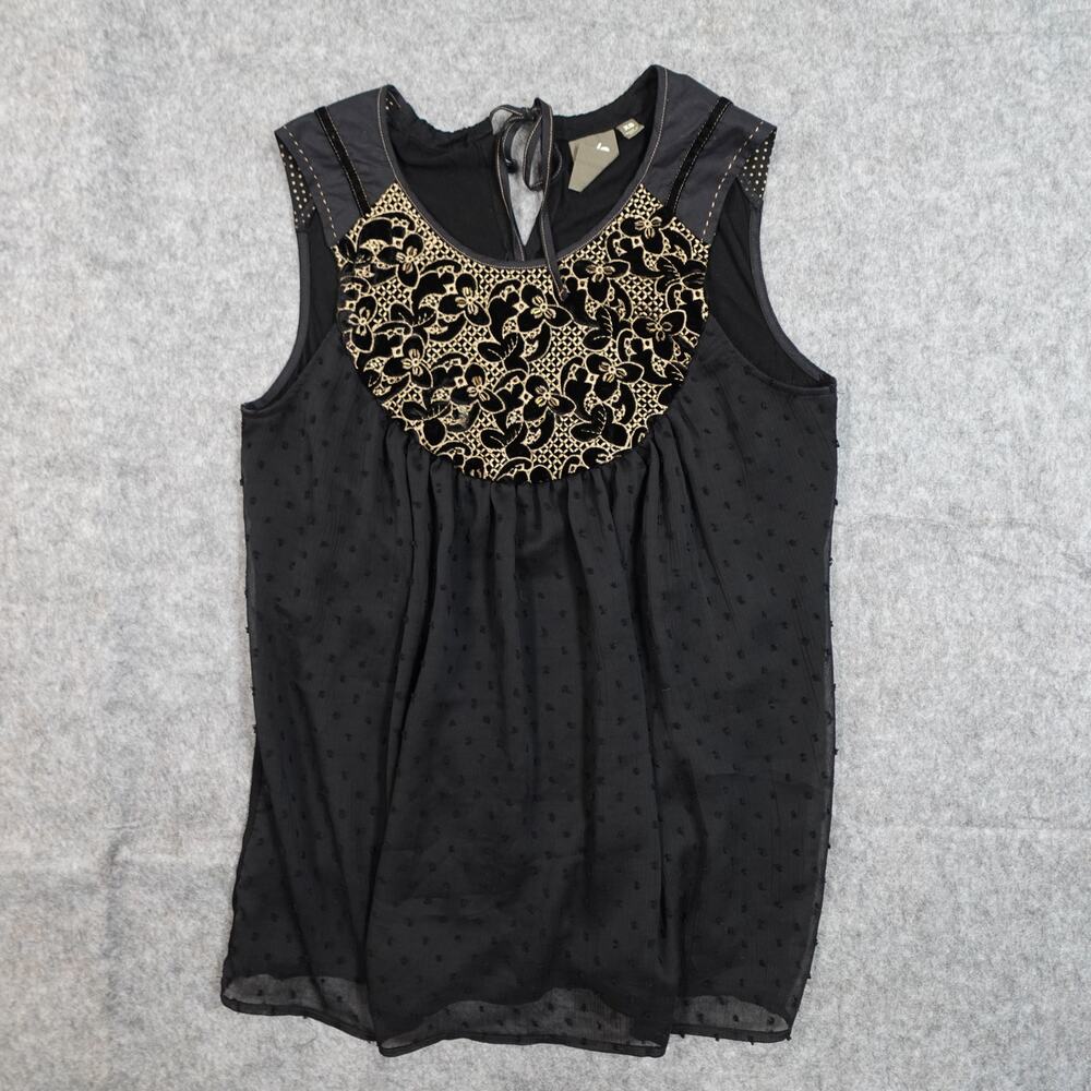 Anthropologie Top Extra Small Tank Beaded Embroidered Crew Neck One September